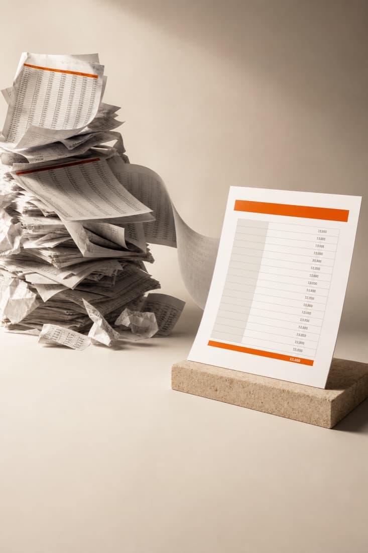 Un foglio Excel di numeri che si trasforma in un report PDF ordinato